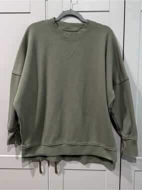 aerie Olive Green Waffle Crewneck Sweatshirt